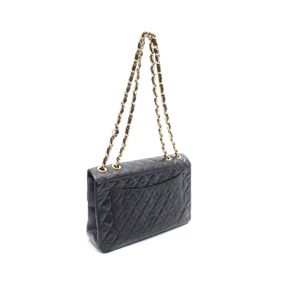Chanel Single Shoulder Black Matelasse Lambskin Sheepskin Flap Bag Black